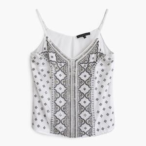 White House Black Market Boho Embroidered V Neck Cami Tank White Size M Resort